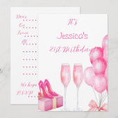 21e anniversaire de fête Invitation travail illust (Devant / Derrière)