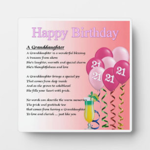 21e anniversaire Design Grandgirl Poème Plaque