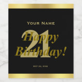 21e anniversaire Étiquette de vin noir et or (Étiquettes simples)