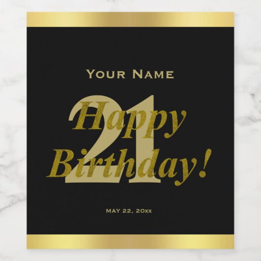 21e anniversaire Étiquette de vin noir et or (Étiquettes simples)