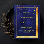 21e anniversaire fête bleu or brillant invitation<br><div class="desc">Une carte d'invitation branchée et moderne de 21e anniversaire pour hommes, hommes, hommes. Un arrière - plan bleu foncé, bleu marine. La couleur bleue est inégale. Avec un cadre en faux or et des confettis dorés saupoudrés, des lettres de couleur dorée. Modèles pour vos informations de fête. Retour : conception...</div>