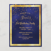 21e anniversaire fête bleu or confetti invitation (Devant)