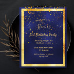 21e anniversaire fête bleu or confetti invitation<br><div class="desc">A l'avant : Une carte d'invitation branchée et moderne pour les hommes à la fête du 21e anniversaire. Un arrière - plan bleu foncé, bleu marine. La couleur bleue est inégale. Avec un cadre en faux or et des confettis dorés, des lettres de couleur dorée. Modèles pour vos informations de...</div>