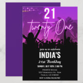 21e anniversaire fête Pink Neon Invitation (Devant / Derrière)