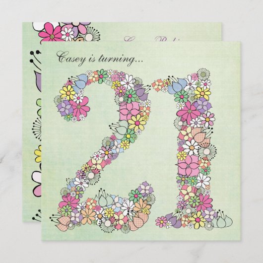 21e Anniversaire Fête Printemps Fleur Invitation p (Devant / Derrière)