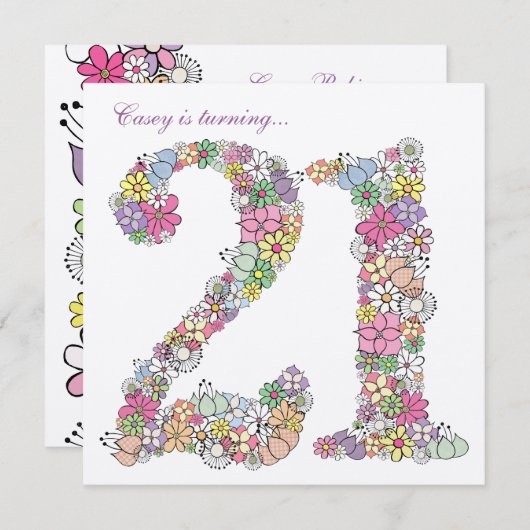 21e Anniversaire Fête Printemps Fleur Invitation p (Devant / Derrière)