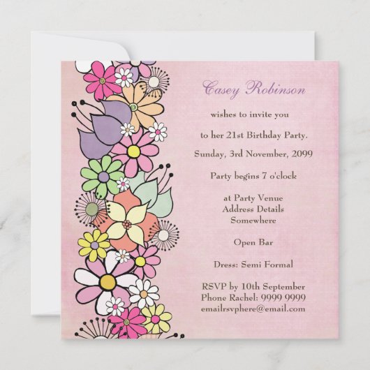 21e Anniversaire Fête Printemps Fleur Invitation p (Dos)