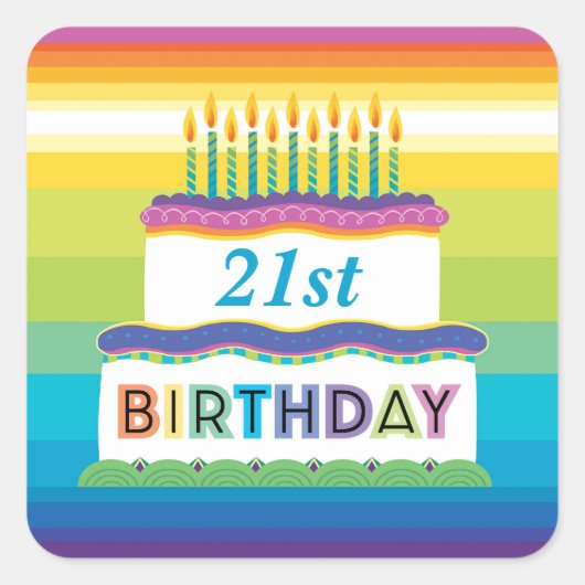 21e Anniversaire Gâteau Avec Sticker Rainbow Strip (Devant)