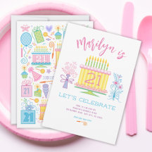 21e Anniversaire Gâteau Plutôt Floral Invitation