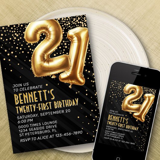 21e anniversaire Gold Black Invitation