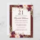 21e anniversaire Gold Bourgogne Floral Invitation (Devant)
