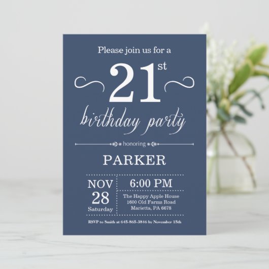 21e anniversaire Invitation Bleu (Debout devant)