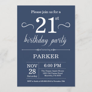 21e anniversaire Invitation Bleu