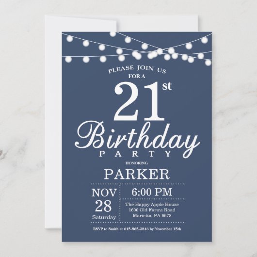 21e anniversaire Invitation Bleu (Devant)