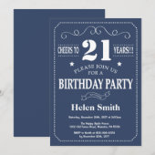 21e anniversaire Invitation Bleu et Blanc (Devant / Derrière)