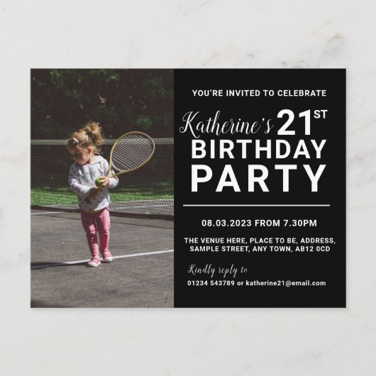 21e anniversaire Invitation Carte photo Noir (Devant)