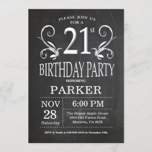 21e anniversaire Invitation Chalkboard Floral