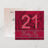 21e anniversaire invitation de fête avec roses (Devant / Derrière)