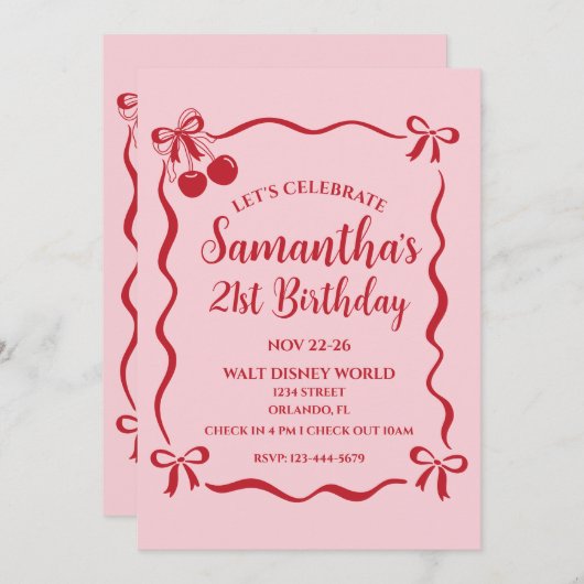 21e anniversaire Invitation et itinéraire de fête (Devant / Derrière)