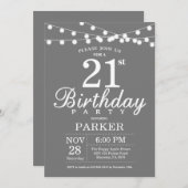 21e anniversaire Invitation Gris et Blanc (Devant / Derrière)