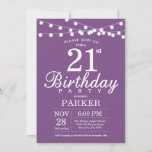 21e Anniversaire Invitation Lavande Violette Lilac<br><div class="desc">21ème anniversaire Invitation avec lumières à cordes. Arrière - plan Lavender Violet Lilac. Femme Lady Élégante anniversaire Invitation. 13ème 15ème 16ème 18ème 20ème 21ème 30ème 40ème 50ème 60ème 70ème 80ème 90ème 100ème, Tout âge. Pour plus de personnalisation, cliquez sur le bouton "Customiser" et utilisez notre outil de conception pour modifier...</div>