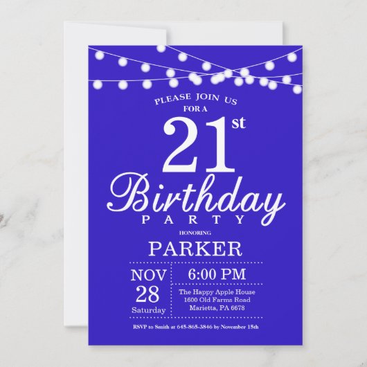 21e anniversaire Invitation Marine Bleue (Devant)