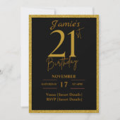 21e anniversaire Invitation Noir et Parties scinti (Devant)