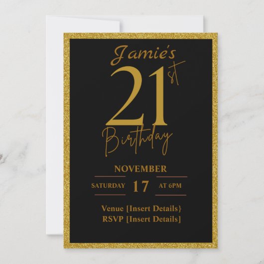 21e anniversaire Invitation Noir et Parties scinti (Devant)