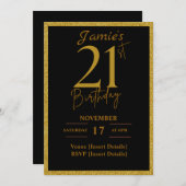 21e anniversaire Invitation Noir et Parties scinti (Devant / Derrière)