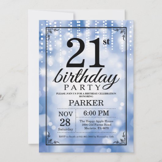 21e anniversaire Invitation Parties scintillant bl (Devant)