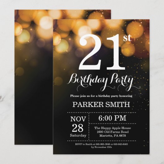 21e anniversaire Invitation Parties scintillant d' (Devant / Derrière)