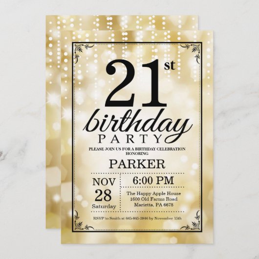 21e anniversaire Invitation Parties scintillant d' (Devant / Derrière)