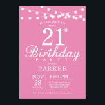 21e anniversaire Invitation rose<br><div class="desc">21e Invitation d'anniversaire avec des lampes à cordes. Arrière - plan rose. Femme Invitation anniversaire Élégante. 13e 15e 16e 18e 20e 21e 30e 40e 50e 60e 70e 80e 90e 100e, n'importe quel âge. Pour plus de personnalisation, cliquez sur le bouton "Customiser" et utilisez notre outil de conception pour modifier ce...</div>