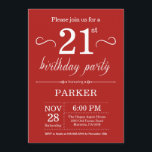 21e anniversaire Invitation Rouge<br><div class="desc">21e anniversaire Invitation avec un Arrière - plan rouge. Anniversaire adulte. Hommes ou femmes Anniversaire Invitation. 13e 15e 16e 18e 20e 21e 30e 40e 50e 60e 70e 80e 90e 100e, n'importe quel âge. Pour plus de personnalisation, cliquez sur le bouton "Customiser" et utilisez notre outil de conception pour modifier ce...</div>