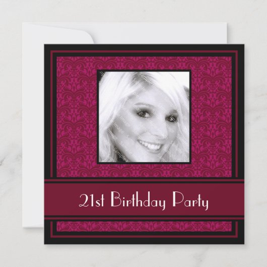 21e anniversaire Invitations Damask Bourgogne (Devant)