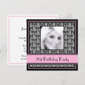 21e anniversaire Invitations Damask Pink (Devant / Derrière)