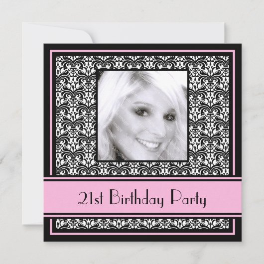 21e anniversaire Invitations Damask Pink (Devant)