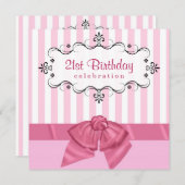 21e anniversaire Invitations - rose et blanc (Devant / Derrière)