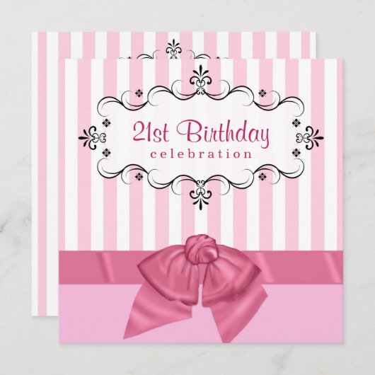 21e anniversaire Invitations - rose et blanc (Devant / Derrière)