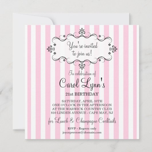 21e anniversaire Invitations - rose et blanc (Dos)