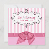 21e anniversaire Invitations - rose et blanc (Devant)