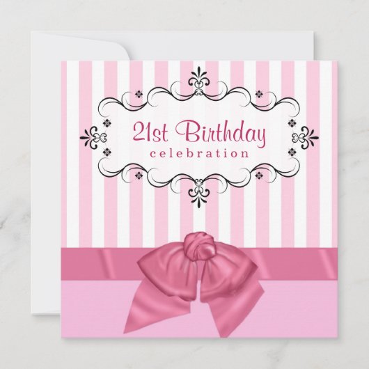 21e anniversaire Invitations - rose et blanc (Devant)