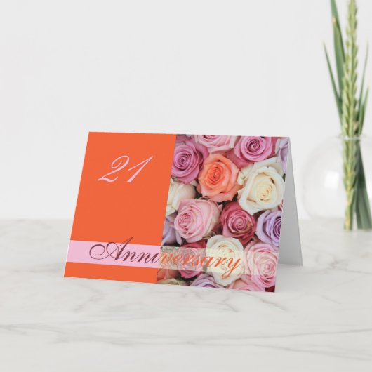 21e anniversaire Mariage Carte pastel roses (Devant)