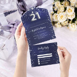 21e anniversaire marine bleu argent étoiles rsvp<br><div class="desc">Arrière - plan bleu marine,  décoré d'étoiles. La couleur bleue est inégale. Personnalisez et ajoutez des noms,  des détails de parti,  la date RSVP,  l'adresse et le nom de retour. Le numéro 21 est écrit avec une police de style ballon.</div>