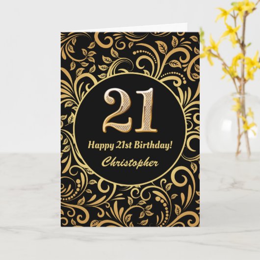 21e anniversaire Modèle floral noir et or (Fleur jaune)