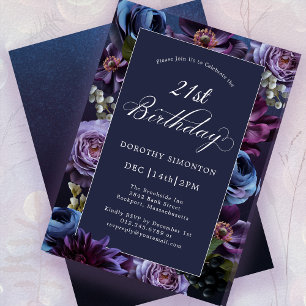 21e anniversaire Moody Purple Flower Invitation