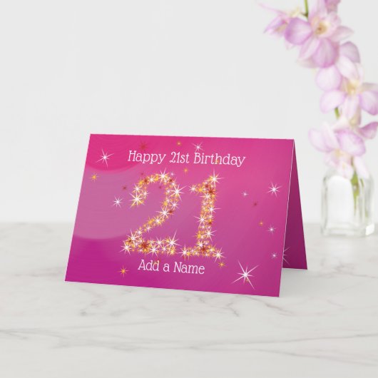 21e anniversaire - Numéro d'étoile - rose - Carte  (Orchidée)