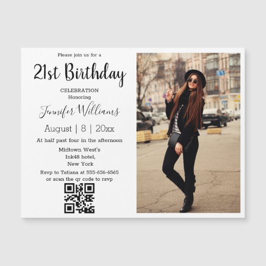 21e anniversaire photo qr code invitation aimant (Devant)