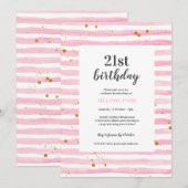 21e anniversaire Pink Stripe Party Invitation (Devant / Derrière)
