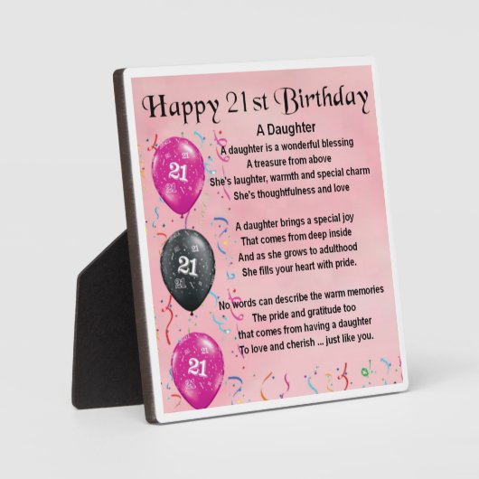21e anniversaire Poème de fille Plaque (Recto)